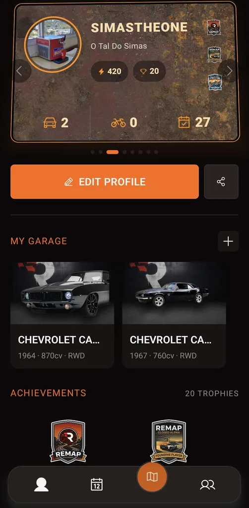 Profile screen in the REMAP app